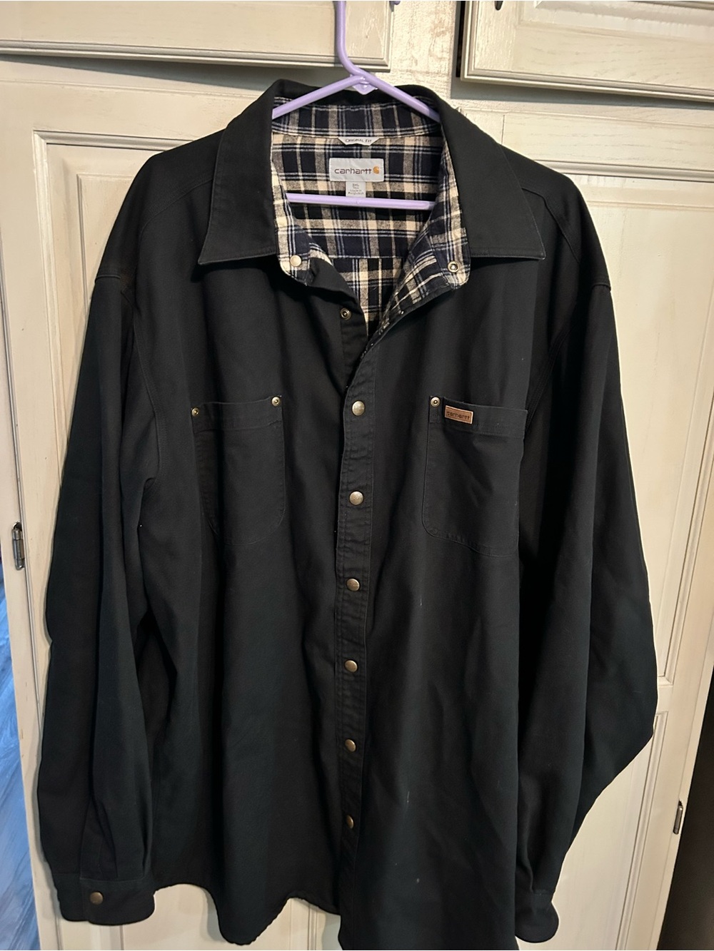 Carhartt Shirt Jacket Mens 3X Tall LT Flannel Lined Canvas Snap Coat